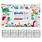 Kindii Fun Feucht-Toilettenpapier – (10x60 Stück) Feuchtes Toilettenpapier – Kamille, Aloe Vera, pH-neutral, spülbar, erfrischt den Intimbereich – 600 Stück