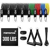 PORTENTUM Resistance Bands Widerstandsbänder, 300 Pfund, 17 Widerstandsbänder für Yoga Calisthenic Gym Crossfit TRX Pilates, Gymnastik zu Hause, elastische Gummibänder, mit Knöcheln und Türgriff