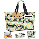 ISEYOU Strandtasche XXL Familie mit Kühltasche, Groß Strandtasche mit Reißverschluss Wasserdicht Sanddicht, Handtasche Damen 49L, Faltbar Badetasche für Urlaub Reisen Fitnessstudio Picknick