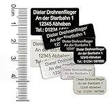 MJ Drohnen-Kennzeichen mit e-ID und bis zu 2 Zeilen, 20x8mm, Alu eloxiert Silber, selbstklebend