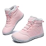 Barfußschuhe Winterstiefel Damen Herren Winter Warm Gefüttert Winterschuhe Schneestiefel Outdoor Barfuss Schuhe Männer Traillaufschuhe Leicht rutschfest Fitnessschuhe Wanderschuhe Unisex Rosa EU40