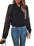 GORGLITTER Damen Blusen Elegant Hemdshirt Office Casualshirt Herbst Oberteil Tunika Chiffonbluse mit Schleife Bluseshirt Schwarz M