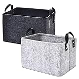 2 Stück Filzkorb Aufbewahrungsboxen Filz Filzkörbe mit Zwei Griffen Faltbare Filz Aufbewahrungskorb Filzbox für Kleidung, Handtücher, Toilettenartikel, Babyartikel, Bücher Usw (Schwarz und Grau)