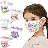 50 Stück Mundschutz Kinder Einweg 3-lagig mit Motiv Bunt Mund Nasenschutz Cartoon Druck Tücher Atmungsaktiv Mund-Tuch Bandana Halstuch Schals 5 Gemischte Muster (A)