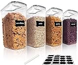 Vtopmart 4L Vorratsdosen Set, 4er Luftdicht Lebensmittelbehälter, Behälter mit Deckel für Müsli und Cornflakes, BPA-frei, Mit Schreibstift und Etikett