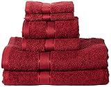 Amazon Basics Handtuch-Set, ausbleichsicher, 2 Bade-, 2 Handtücher und 2 Waschlappen, Rot, 100% Baumwolle 500g/m²