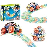 Cream Kids Kinder Rennbahn Spielzeug, Light-up Suction Cup Track, Rennauto Spielzeug mit LED Lichtern, Weihnachten Geburtstag Geschenk Spielzeug für Kinder 3+ (116 Stück)