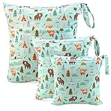 CeeKii Wet Dry Cloth Windeltaschen 3er Pack Waschbare Reisetaschen, wasserdichte Wet Bag, Baby Reusable Beach Pool Gym Bag mit Reißverschlusstasche und Druckknopfgriff