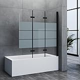 Goezes Duschwand für Badewanne 140x140cm 3-teilig Faltbar Schwarz, Gestreift Glas Badewannenaufsatz Duschtrennwand Duschabtrennung aus 6mm ESG Sicherheitsglas, Glas Klappbar Duschwand