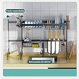 Plasaig Abtropfhalter aus Edelstahl für Küchenutensilien, Arbeitsplatten-Organizer-Schwarz-(65~85CM)
