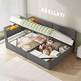 AOGLLATI Polsterbett Schlafsofa 140x200 mit USB-Steckdosen & hydraulischem Stauraum, Betten 140x200 mit LED-Kopfteil & Lattenrost, Kinderbett Tagesbett, Doppelbett, Leinen, Dunkelgrau (ohne Matratze)