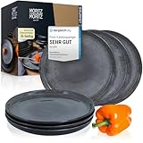 Moritz & Moritz VIDA 6er Dessertteller Set Anthrazit - Stylische Porzellan Frühstücksteller, Kuchenteller für 6 Personen - Spülmaschinen- und Mikrowellengeeignet