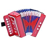 LIEKE Kinder Akkordeon 10 Tasten Knopf Spielzeug Accordion Ziehharmonika Musikinstrument Geschenk für Kinder Erwachsene Anfänger (Rot)