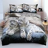 DXHOME Leopard Bettwäsche 135x200 3D Effekt Tiermotiv Bettwäsche 2er Set Weich Gemütlich Weiß Mikrofaser Wendebettwäsche für Jugendliche Kinder Einzelbett mit Reißverschluss und Kissenbezug 80x80 cm