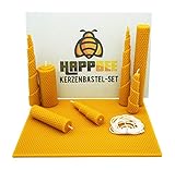 HappBee® Bienenwachs-Kerzen Bastel-Set mit Bienenwachsplatten und Docht für honiggelbe, duftende selbstgemachte Bienenwachskerzen | DIY-Geschenk-Set