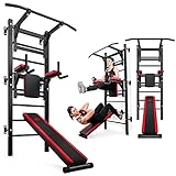 Hop-Sport Sprossenwand Turnwand HS-1008K mit Dip-Station, Klimmzugstange und Sit-Up-Bank Bauchtrainer Dip Bar