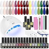 MAQUITA Gel Nagellack Set mit UV Lampe 48w Starter Kit, 17 Farben Shellac Set Base Gel Top Coat Matte Glänzend Gellack Set, Geschenk für Frauen