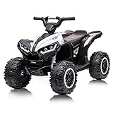 12 V Elektrisches Quad für Kinder, Elektroauto Kinder ATV mit Musik, Hupe, LED-Scheinwerfer, 83 x 53 x 56 cm, für Kinder 3-8 Jahre (Weiß)