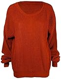 Loxdonz Damen Oversized Pullover Fledermaus Langarm Pullover Lose Grobstrick Pullover, Rost, Groß