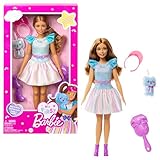 Barbie-Puppe, Meine erste Barbie mit braunem Haar, Barbie-Accessoires, Schuhe, Bürste und mehr, Soft-Touch-Körper, 1 Barbie-Puppe enthalten, Geschenk für Kinder ab 3 Jahren,HLL21