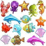 15 Stück Meerestier-Luftballons, TACYKIBD Unterwasser-Party-Dekorationen, Baby-Hai-Luftballons und Fisch-Luftballons für Kindergeburtstags-Dekorationen, Baby-Party-Dusche-Zubehör