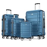 SHOWKOO Kofferset 4 Teilig Familienset Hartschale Leicht ABS+PC Erweiterbar Reisekoffer Haltbar Trolley Handgepäck Sets mit TSA Schloss und 4 Rollen (S M L XL -Navy Blau)