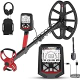 KAIWEETS Metalldetektor Profi, wasserdichte Doppel-D-Spule, 5 Modi Goldsuchgerät mit Upgrade Teleskopstange, Wiederaufladbarer Akku, Pinpointer, Verbesserter Grabungsmesser, Regenabdeckung (Rot)