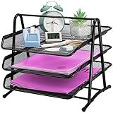 ideallife Briefablagen 3 Ebenen - Dokumentenablage Metall Desk Organizer - Metall Ablage Ablagefächer für A4 Dokument - Büro Schreibtisch Ablage mit 3 Schubladen I Papier Ablagefächer A4 (Schwarz)