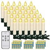 yunsheng 30 Stk Weihnachten LED kerzen, Kabellose Weihnachtsbaumkerzen mit Fernbedienung Timer, Batteriebetriebene Flammenlose Flackern Christbaumkerzen lichterkette, IP64, (Enthält 30 AAA-Batterien)