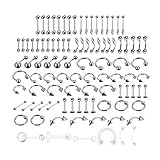 LuLyL 92 perforiert, 16-Arten Edelstahl, 6-transparente Nabelringe, verwendet für Körper, Nase, Ohren, Lippen, Augenbrauen und Knorpel