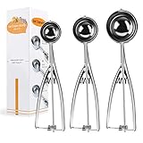 Tmysim Eisportionierer Eislöffel Edelstahl Poliert 3 Stück Verschiedene Größen Klein 4cm, Mittel 5cm & Groß 6cm Eisportionier mit Auslöser für Eiscreme Plätzchen Kuchen Teig