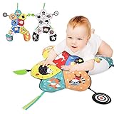 Aolso Spielkissen, Musikspielkissen für Neugeborene zum Spielen in der Bauchlage, Kissen Baby mit Spiegel und BPA-freiem, Beißring Babyspielzeug sensorische Funktionen, Babyspielzeug ab der Geburt