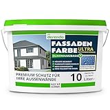 derendo Silikonharz Fassadenfarbe weiß mit ULTRA Wetterschutz, 10l, Selbstreinigungeffekt durch Abperleffekt wie beim Lotus Blatt Schutz vor Verunreinigungen durch hochwertige Silikonharz-Beschichtung