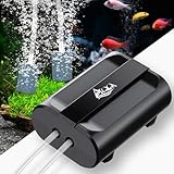 AQQA Aquarium Luftpumpe,Einstellbar Aquarium Sauerstoffpumpe mit 2 Luftauslässen,5W Ultra Leise Aquariums Luftpumpe mit komplett Zubehör,bis zu 800L
