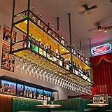FKKPRVAX 80CM Deckenregal Weinregal mit LED, 2-Lagiger Hängeregal aus Acryl mit Glashalter und transparenten Ablagen Decke Dekoration Regal für Bars, Restaurants, Küchen