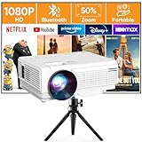 Mini Beamer mit Stativ, YOOYAA Bluetooth Beamer Full HD 1080P, Tragbar Video Projektor mit 50% Zoom, Outdoor/Heimkino Beamer für Handy Phone, Kompatibel mit Smartphone/HDMI/USB/Fire TV Stick