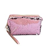 Dtweista Magische Pailletten-Reise-Kosmetiktaschen, wendbar, Glitzer, Make-up-Organizer, Tasche, Geldbörse für Damen, Pink