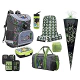 Minecraft Schulranzen Set 10-teilig mit Schultüte, Dose, Flasche und Sporttasche · Schultasche Ergonomisch, Leicht mit Brust- und Schultergurt · Einschulungs-Set komplett, 17 Liter, wasserfester Boden