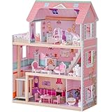 ROBUD Holz Puppenhaus für Kinder, Puppenhaus-Spielzeuggeschenk für Mädchen und Jungen im Alter von 3, 4, 5, 6 Jahren