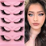 3D Falsche Wimpern Katzenauge, Cat-Eye Natürliche Künstliche Wimpern Extensions Set, Fox Eye Look, 5 Paare Wiederverwendbar Handgemachte Leichte Faux Mink Wimpern