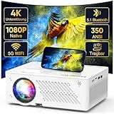 4K Unterstützt Beamer, Native 1080P 5G WiFi Bluetooth, 16000L Filmprojektor, 50% Zoom Tragbarer Outdoor mit maximal 300“ Display (A-Native 1080P 4K Unterstützt 350ANSI)