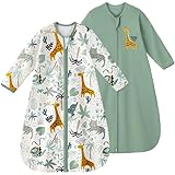 Yoofoss 2er Pack Baby Schlafsack Sommer 100% Baumwolle 0.5 Tog Sommerschlafsack mit Ärmel Tragbare Decke Babyschlafsack Weich Schlafstrampler 78 cm für Neugeborene Kleinkinder 6-12 Monate