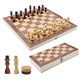 Schachspiel Holz Hochwertig, 3 In 1 Schach, Tragbare Schachbrett, Chess Board Klappbar, Abschließbarer Koffer, Set für Party Familie Aktivitäten,reiseschach, Kinder (29x29x2cm)