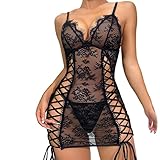 Zshosam Sexy Unterwäsche für Frau Große Größen Dessous Damen Sexy Unterwäsche Heißer Halbrock mit Geknotetes Bündel Spitzen BH Lingerie Sexy for Women Schleier Hipster Semi Transparenter Durchsichtige