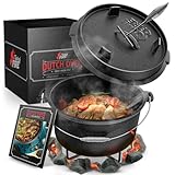 BBQ Dutch Oven [Das Original] - 7,4 Liter Dutch Oven Set mit Topfständer & 1,8 Liter Deckel mit Doppelfunktion zusätzlich als Grillpfanne nutzbar – inkl. Deckelheber und E-Book