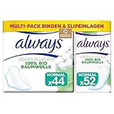 Always Ultra Binden Damen, Normal (2 x 22 Damenbinden mit Flügeln + 52 Slipeinlagen) Monatspaket, Organic Cotton Protection, sicherer Schutz und Oberfläche 100% Bio-Baumwolle