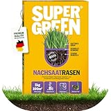 Supergreen Nachsaatrasen | RSM- Mischung für Turbo-Rasenreparatur von März bis Oktober, trockenresistent | 1 kg