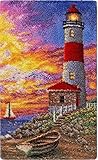 Knüpfteppich Zum Selber Knüpfen Leuchtturm Tapisserie Teppich Knüpf-Sets Kreuzstich Set Knüpfen Set Für Kinder Und Erwachsene DIY Handwerk Geschenke Fußabtreter,52 x 35cm