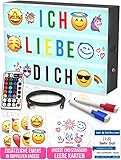 Light Box Kinder mit Farbwechsel - Lightbox mit Buchstaben für die Frühförderung, Leuchtkasten mit Buchstaben Set 386 Schwarz & Farbige Buchstaben & Emoji & 2 Marker, Lichtbox Deko Teenager Mädchen