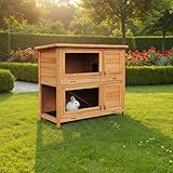 MyAnimal Hasenstall MH-20 | 120x51x105 cm - Kaninchenstall mit Freilaufgehege - Doppelstockhaus 2 Ebenen - Hasenkäfig - Holz imprägniert - Kaninchenkäfig Winterfest - Indoor & Outdoor (Braun)